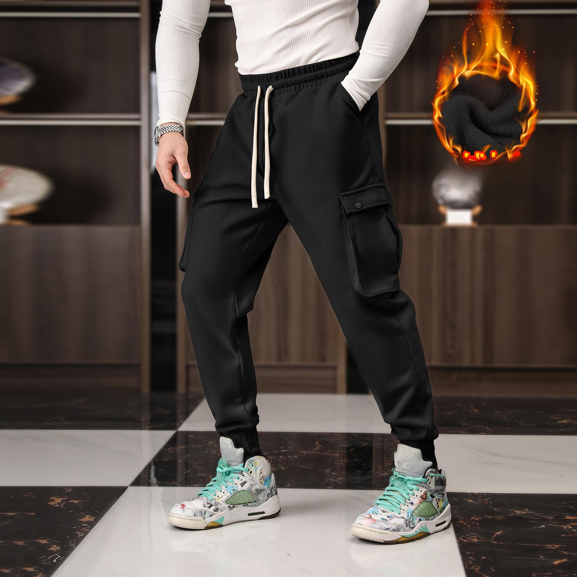 

Зимние мужские брюки из бархата, повседневные спортивные комбинезоны больших размеров с карманами, спортивные штаны XS чёрный