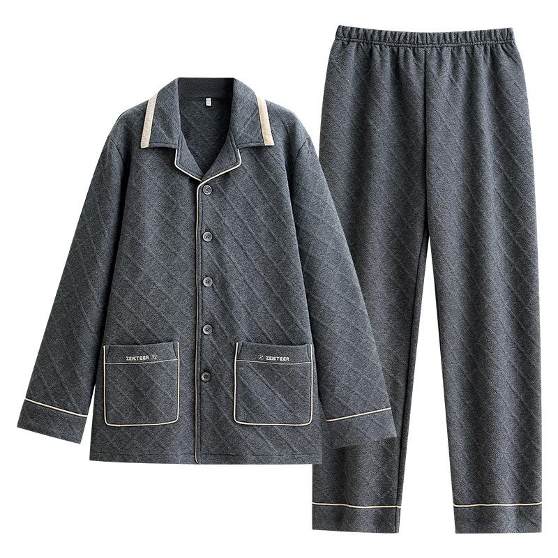 Pajamas Men'S Spring And Autumn Thickened Cotton Long Sleeve Autumn And Winter Air Cotton Padded Men'S Winter Interlayer Homewear