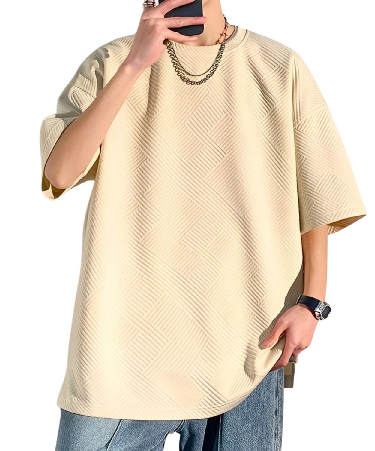 

Short Summer Short Sleeve Crew Cut and Summer Embossed Top [Four leaf] Men s T-shirt, Sleeve, Clothes, Shirt, T-shirt, Shirt, Clothes, Stylish, Neck, слоновая кость