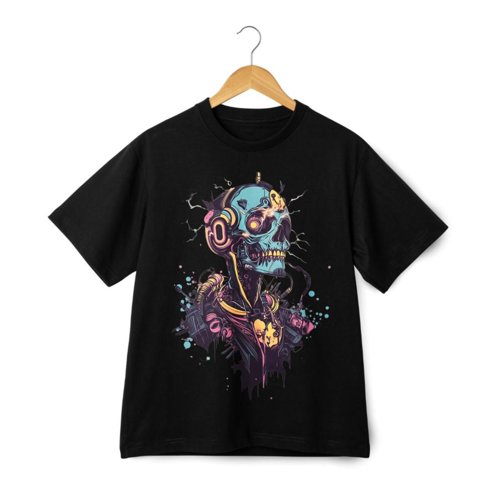 Cyberpunk Skull T-Shirt for Men & Women | Futuristic Robot Graphic Tee XXXL