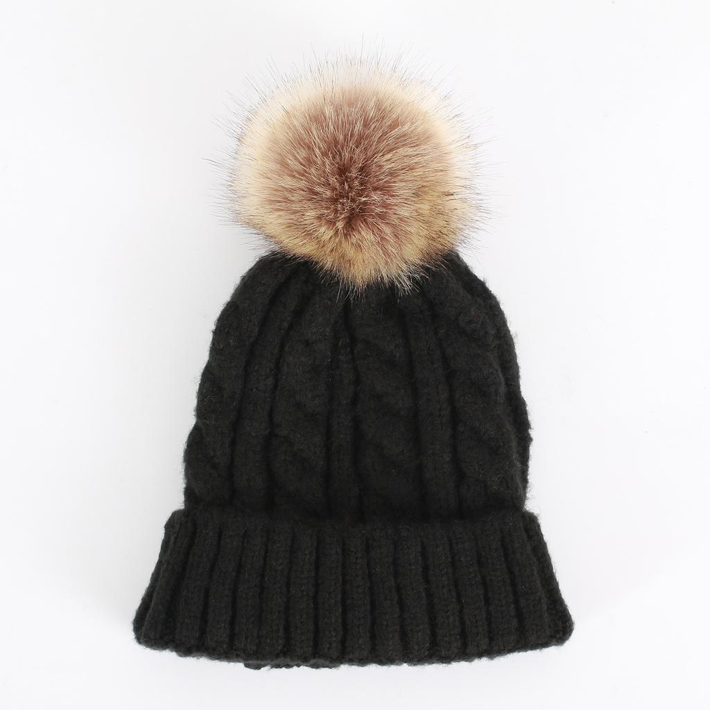 Thick Hemp Pattern Single-layer Hat Korean Style Autumn and Winter Women's Knitted Wool Cashmere Blend Solid Color Large Fur Ball Pullover Hat