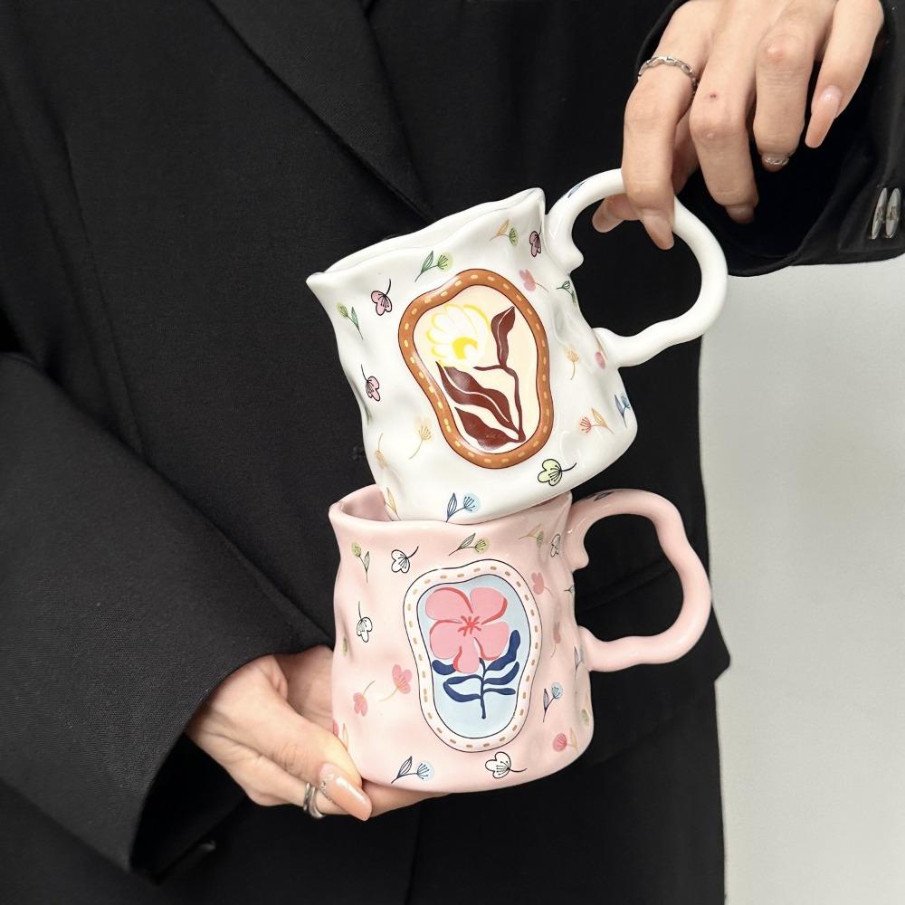 Light Luxury Ceramic Coffee Mug Floral Decoration Breakfast Cup Exquisite Milk Cup  Home Office Use