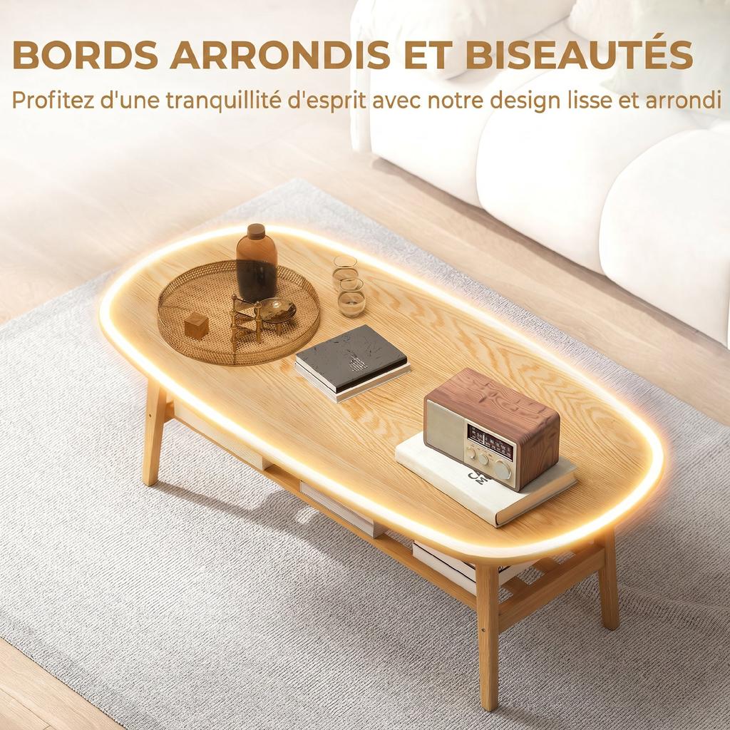 Coffee Table, Two-Tier, Open Lower Shelf, Rubberwood Legs, Natural Wood
