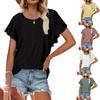Summer New Women's Loose Crew Neck Ruffle Sleeve Casual Chiffon Blouse, European American Style Crossbody Tops for Women