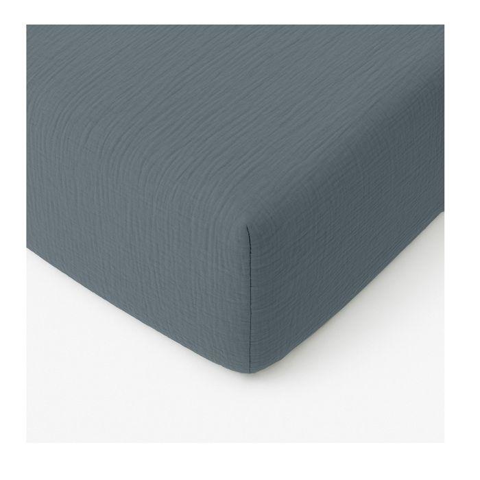 Drap-housse 160 X 200 Cm Gaze De Coton Lavé Bleu Fonce