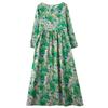 Frühlingshaftes Blumen-Urlaubs-Stil Reise Rundhals Locker Lässig Retro Langer Rock mit Fleischbedeckendem Langarmkleid für Frauen Kleider