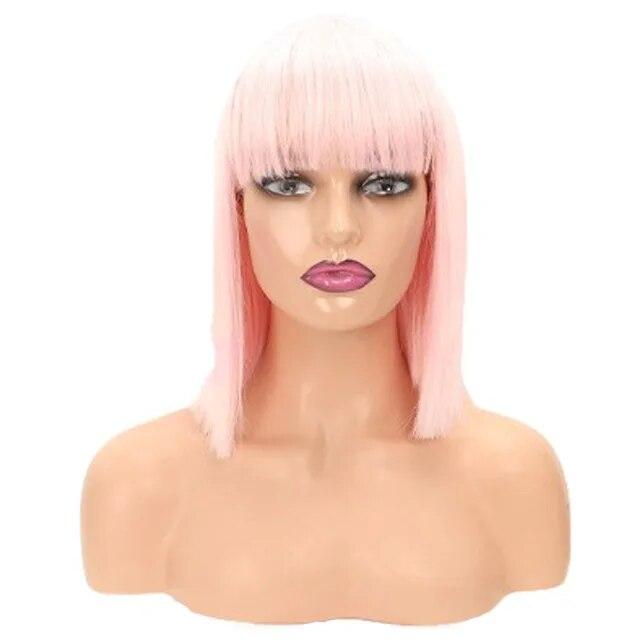 Ευρωπαική αμερικανική περούκα γυναικών κοντά ίσια μαλλιά με αφέλειες Bob, ένα κόψιμο από χημικές ίνες, ολόκληρο το κεφάλι