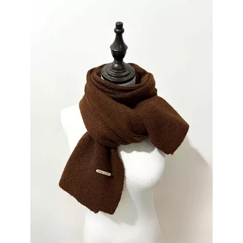 New Iron Label Wool Knitted Scarf Women's Couple Style Versatile Scarf for Men and Women Winter Small Scarf Men's Versatile