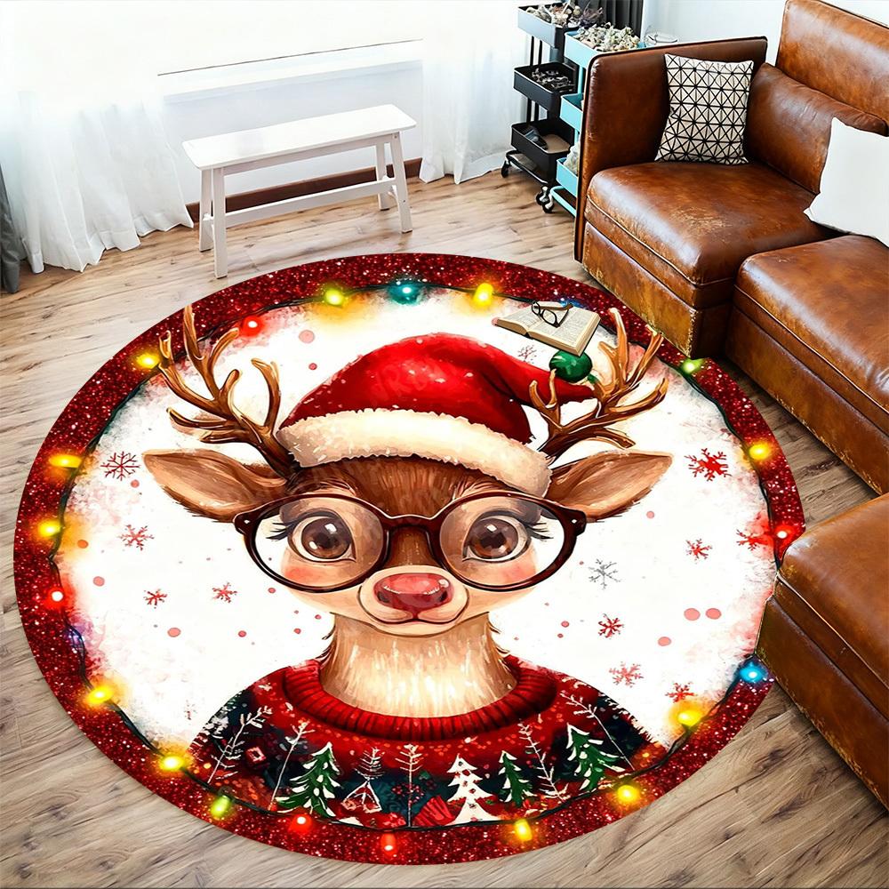 1PC reindeer sweater Office Round Area Rug, Under Office Chairs Bedroom Living Room Home Decor,Carpet for Office, -1110207