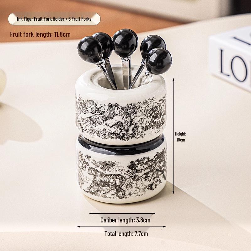 Ceramic Retro Toothpick & Cotton Swab Holder - High-End Home Decor Jar