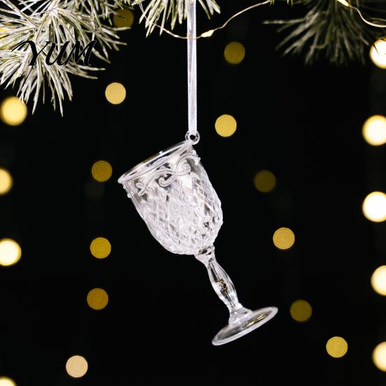 Shiny Simulated Glass Charms Faux Crystal Christmas Ornaments, Clear Acrylic Reindeer/Bell/Wreath/Wine Winter Hanging Tree Decorations Wonderland