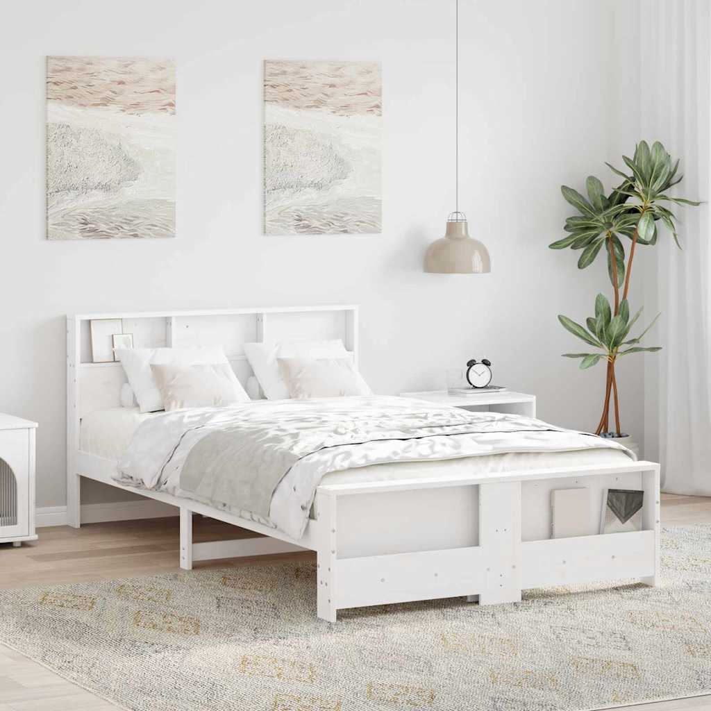 White Bed Frame with Headboard 120 x 190 cm Wood Based Material