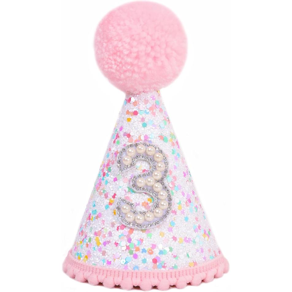 Pink 3rd Birthday Hat - Colorful Dots 3rd Birthday Hat, Sweet Birthday Decor, Sprinkle Third Birthday Hat, Girls Birthday Photo Prop