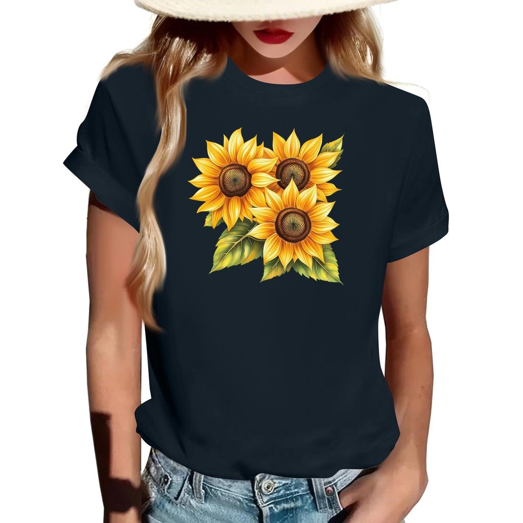 Damen Modisches Rundhals Casual Retro Print Kurzarm T-Shirt Top