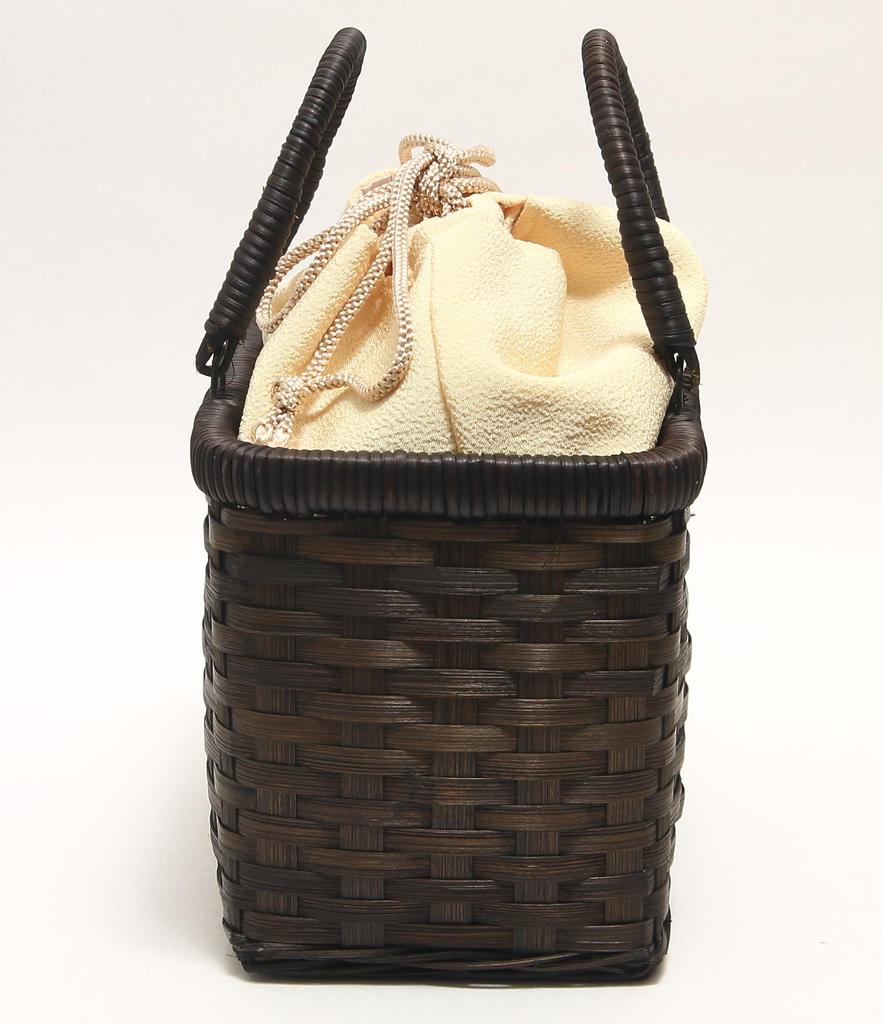 [Hasegawa] Bamboo Basket Bag for Yukata (Women's), Detachable Drawstring (Natural Color)