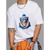 Crewneck T Shirt White Lion Wearing Detroit Hat and Sunglasses Streetwear Urban Fashion Casual Wear
