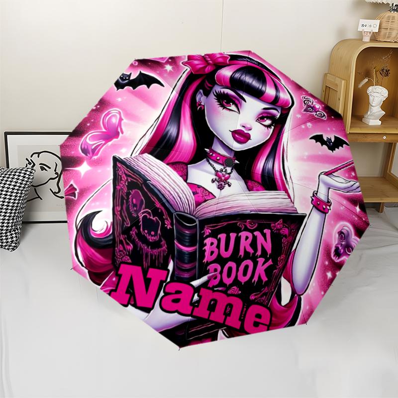 Custom Name Monster High Theme Automatic Umbrella, Lightweight & Portable, 8 Rib, Perfect for Outdoor Travel, Birthdays, Christmas, Gifts.