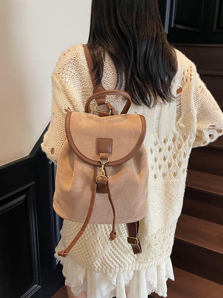 2025 Retro Wildleder Koreanischer Influencer-Stil Damenrucksack - Große Kapazität College- & Reisetasche