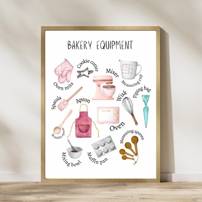 Kids Bake Shop Baking Equipment and Baking Ingredients Art Poster Canvas Painting Wall Print Picture for Living Room Home Decor
