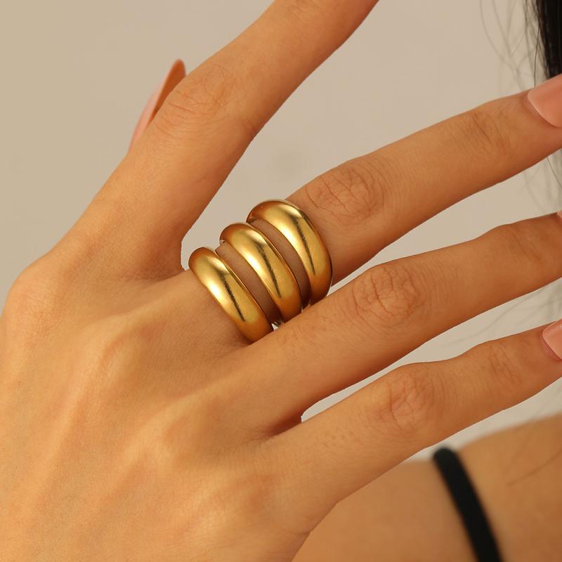 Stainless Steel Multi-Layer Irregular Line Adjustable Ring for Women Minimalist Metal Three Ring Hollow Rings Neo-Gothic Jewelry