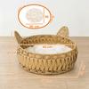Cat Bed Rattan Cat Cave with Removable Cushion, Cat Basket for Cats Up To 10 Kg, 50 X 50 X 25 Cm, Light Brown