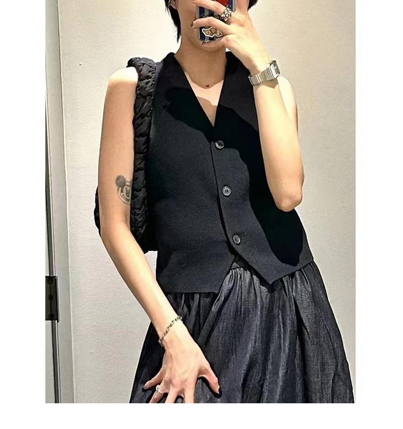 Dámská pletená bezrukávová vesta s výstřihem do V, jaro 2025: Neformální svrchní oděv s krátkým rukávem