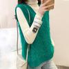Spring and Autumn Loose Sleeveless Sweater Solid Color Knitted Vest Women's V-neck Bright Silk Fleece Top