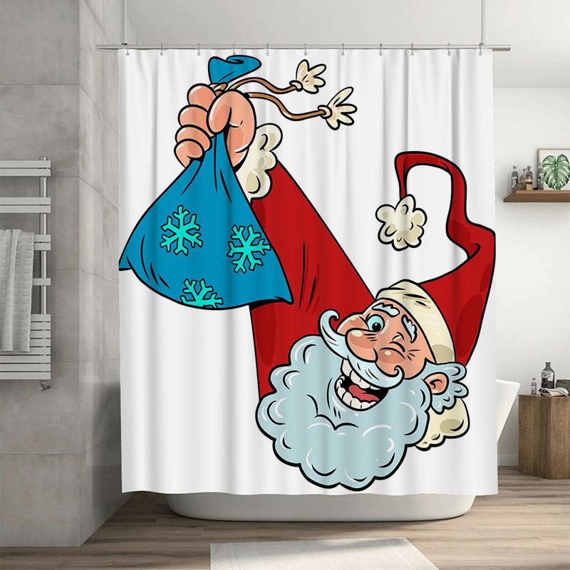 

Tu Santa Claus Shower Curtain Christmas Pattern Waterproof Holiday Festive Bathroom Decor Home Xmas Themed Backdrop Wall Hanging W60H190(CM)-1 Pcs
