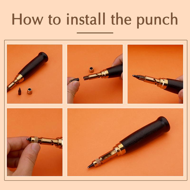 Fenrry Adjustable Screw Hole Punch Automatic Hole Punch Tool with Black Wooden Handle Bookbinding Tool