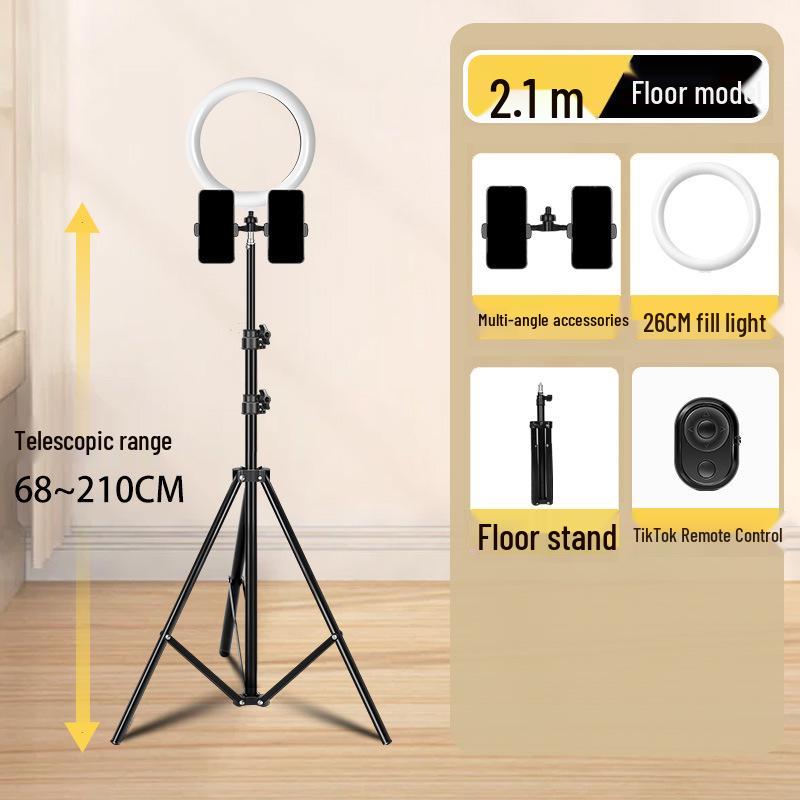 Dual-Position Live Streaming Tripod with Fill Light for Video Recording