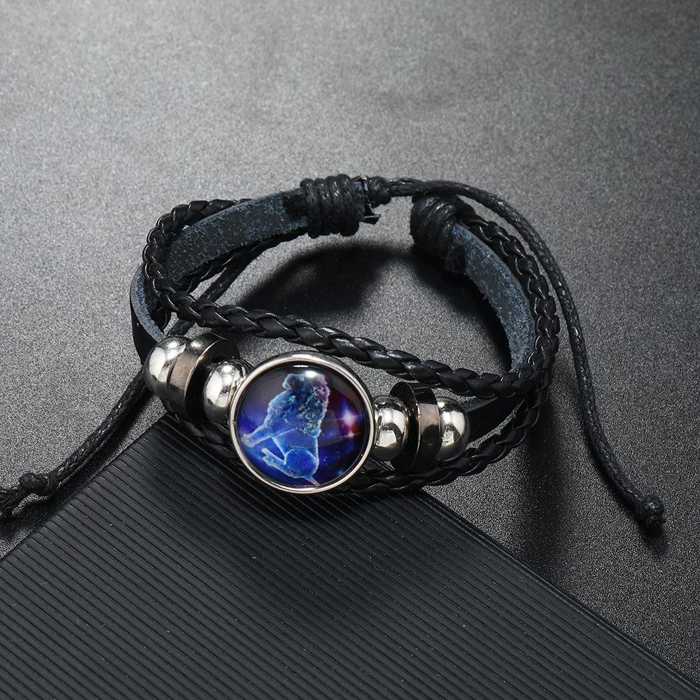 Bracciale Coppia Corda Mano 12 Costellazioni Multistrato Intrecciato Luminoso Gioiello, Unisex, San Valentino, Regalo di Compleanno