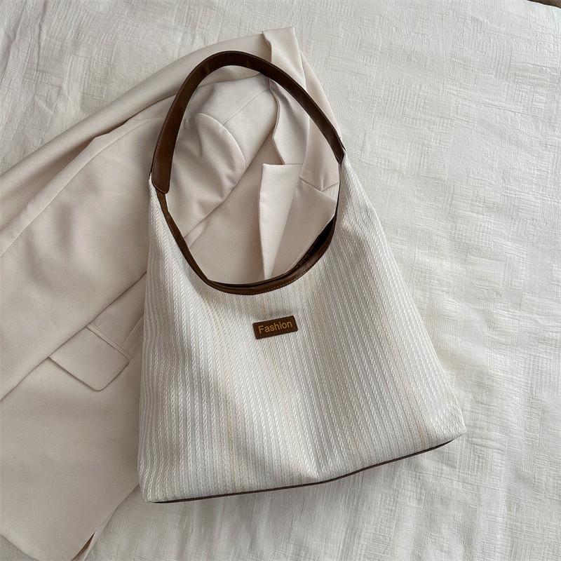 Chic Retro Canvas Tote Bag For Women Spacious Everyday Handbag In Black White Khaki