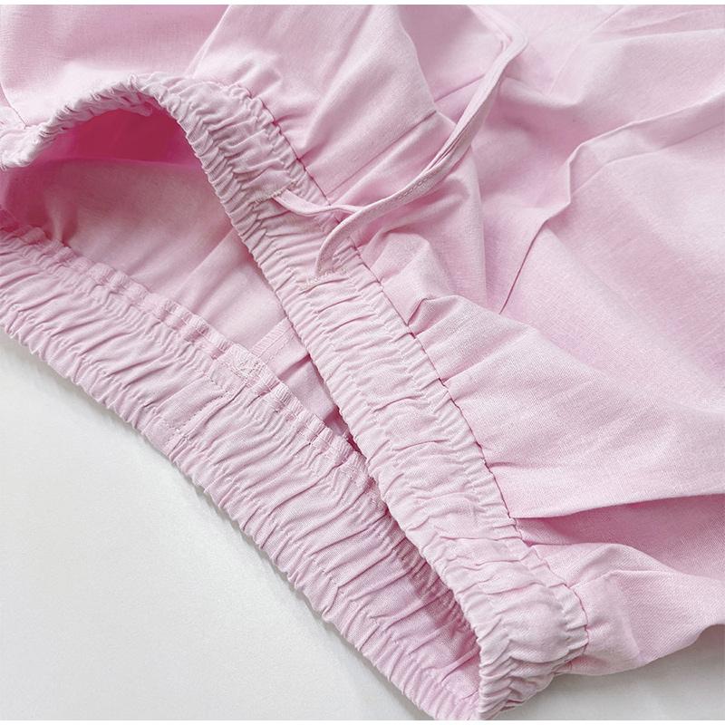 Women's Pure Cotton Shirt and Pants Set Casual Solid Color Women's Set V-neck Button Decoration Sweet Style Spring and Summer New Women's Clothing