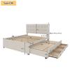 (=WX000502AAA) Polsterbett, 140x200cm, Doppelbett mit drei Schubladen, Ausziehbett, Verstellbares Kopfteil, Ohne Matratze, Beige