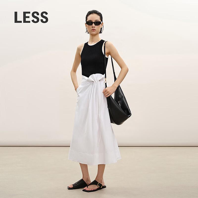 LESS Cotton Blend Pleated A-Line Midi Skirt S