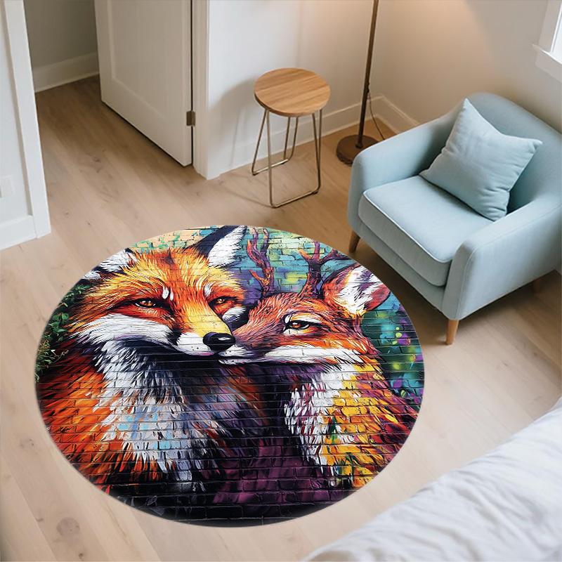 City Fox,Round Area Rug,Carpet Rug for Living Room Bedroom Sofa Playroom Decor,Non-slip Floor Mat