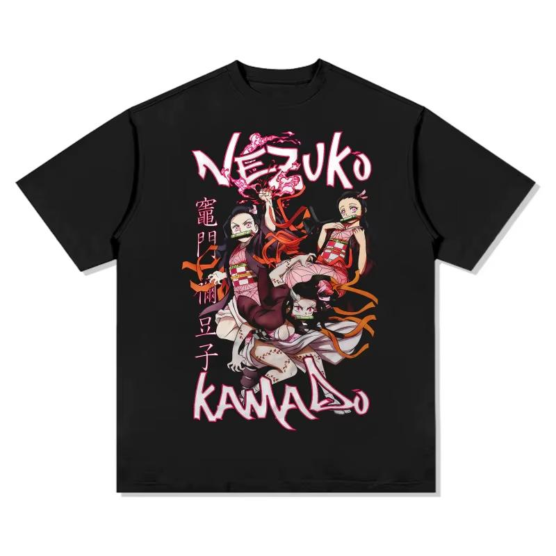 Demon Slayer: Kimetsu no Yaiba Japanese Anime Pure Cotton T-shirt, Unisex Retro Street Style Casual Tee for Summer Anime Lovers T-Shirt 4XL