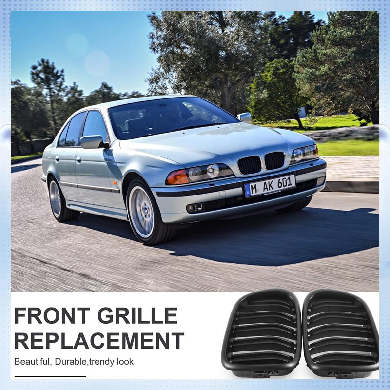 L36A-Front Bumper Kidney Grill Replacement Dual Slat Grilles For BMW E39 5 Series 525 528 1995-2004 Matte Black