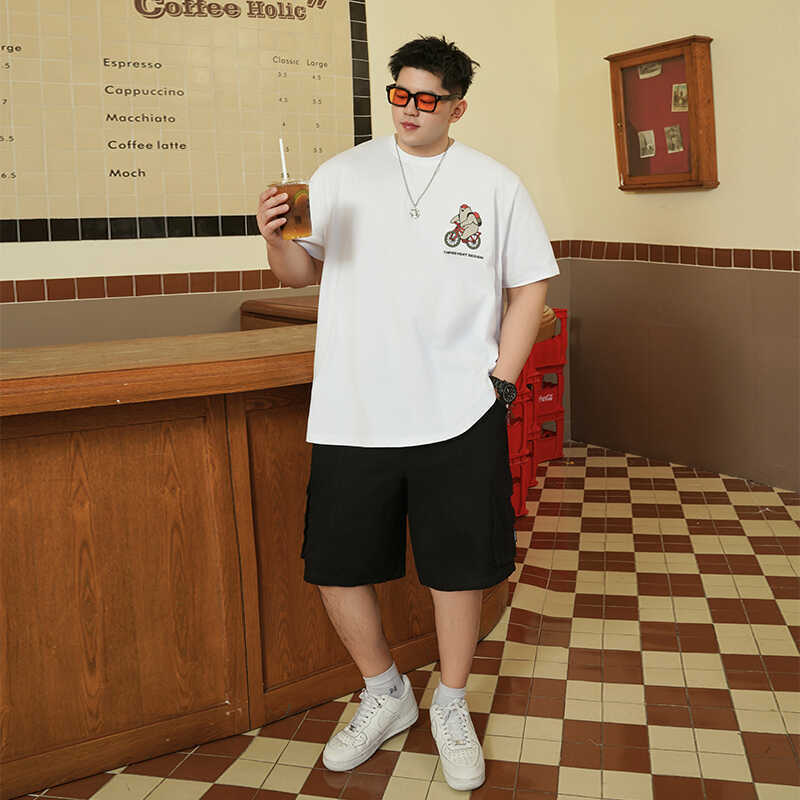 

Большой размер Мягкий спортивный повседневный Сто эластичный Морщинистый Свободный Мужская мода Футболка с коротким рукавом Удобная футболка 2XL (140-80 kg) белый