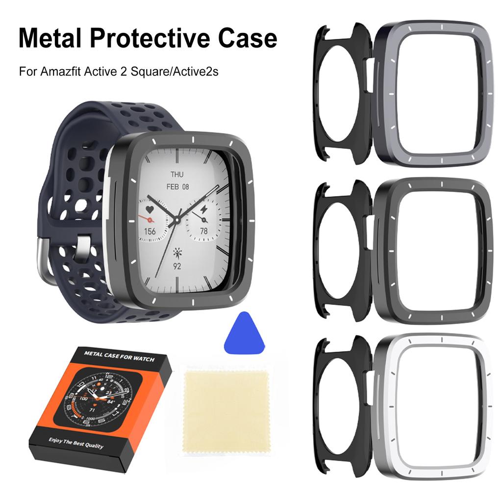 Für Amazfit Active 2 Square Smartwatch Metallgehäuse TPU Rückabdeckung Stoßfester Schutz Uhr Schutzhülle Rahmen