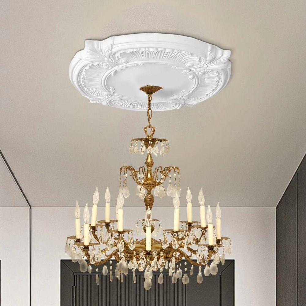 Round Shape Ceiling Medallions 12in Size Easy Installation PU Ceiling Medallion Elegant Trim Decorative Panel