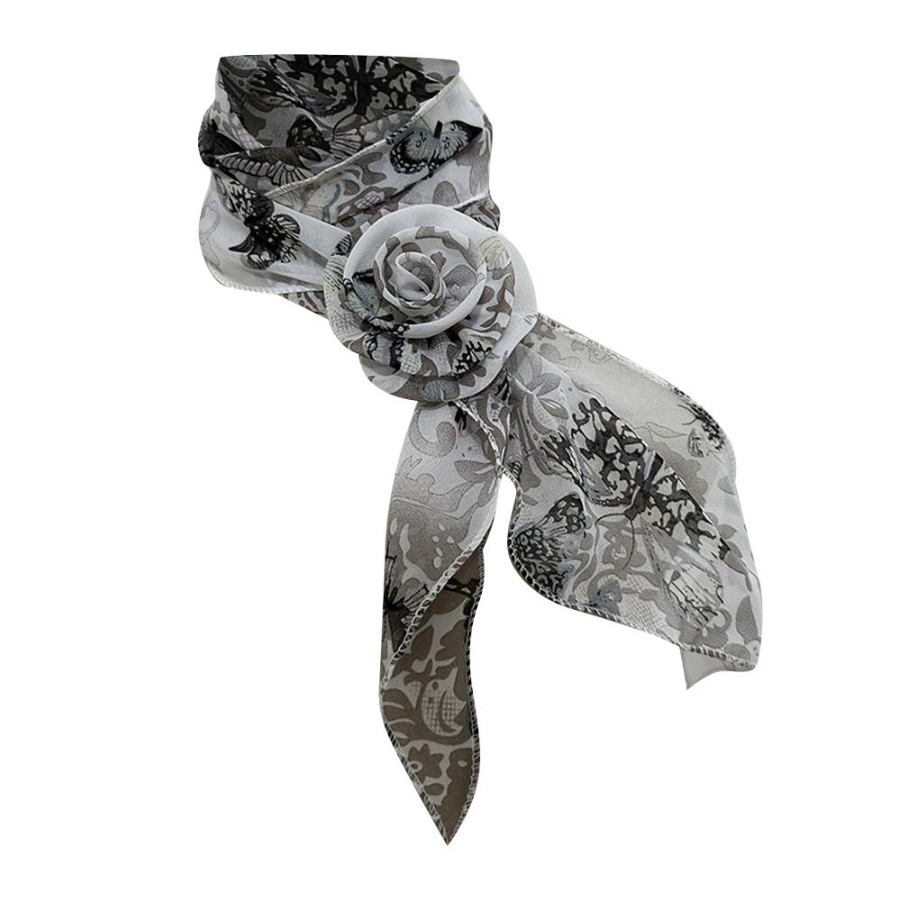 Detachable Silk Scarf Thin Floral Chiffon Scarves Fashion Neck Cover  For Women Lady Girls Female