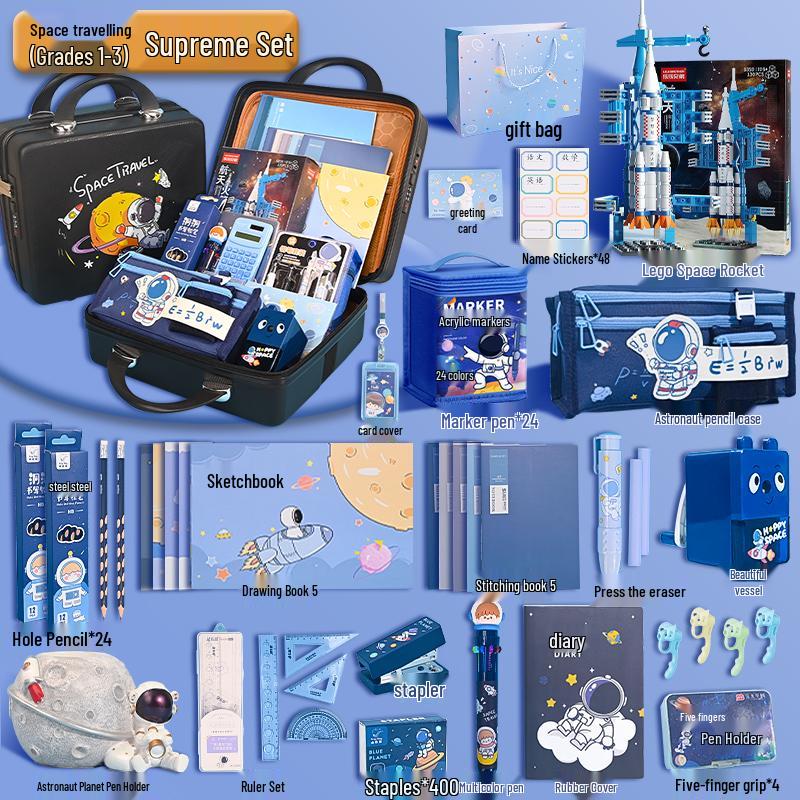 Grundschule 1. Klasse Schreibwaren Geschenkset - Wesentliche Schreibwaren für Geburtstage und als Mitgebsel für Jungen