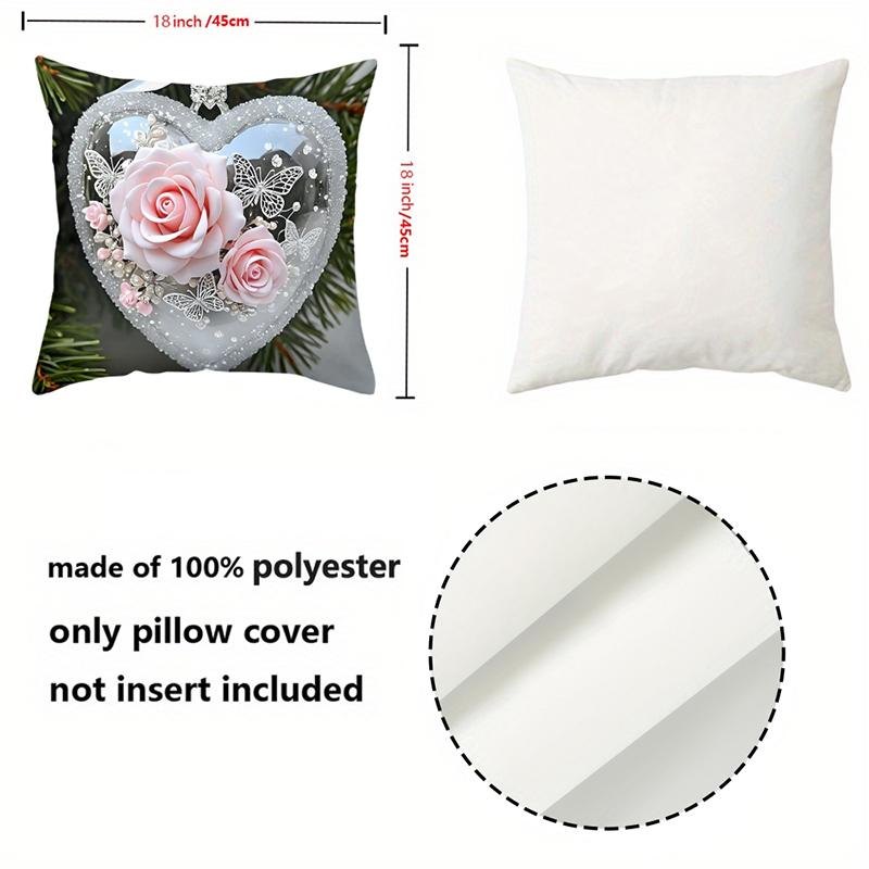 Heart-Shaped Rose Decorative Cushions 2D Flat Printed Polyester pillowcase, sofa decorative cushion cov Headboard Pillow