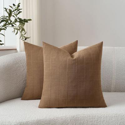 Capa de Almofada de Algodão Linho Estilo Nórdico Tecido Respirável Design Jacquard Xadrez Fronha Versátil Decoração para Casa