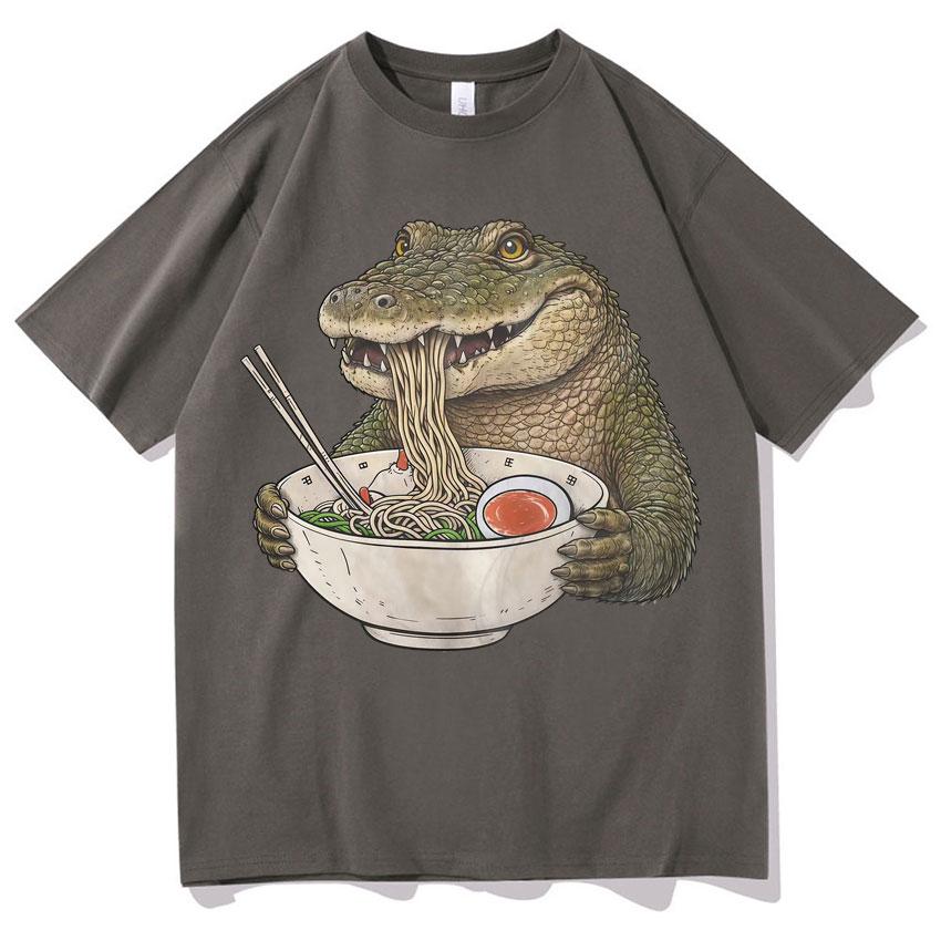 Hip Hop Frog Eating Japanese Noodles Graphics Tee Trendy TShirt Summer Casual Round Neck High Quality TShirt Streetwear Unisex