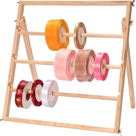 Sparkle Race Ribbon Organizer Storage, Wooden Ribbon Holder Organizer Rack for Craft Mesh Ribbon Arts & Crafts Supplies, Christmas Ribbon Storage