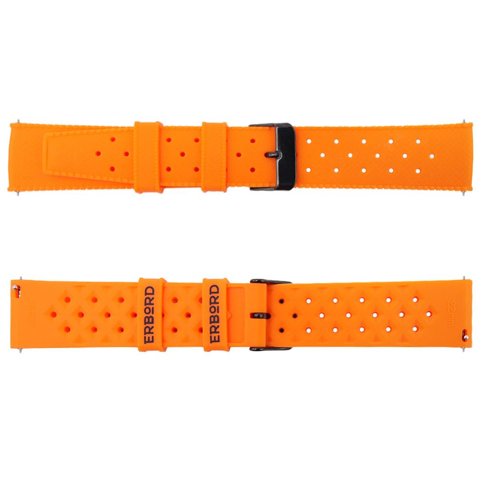 ERBORD Universal Silicone Strap 22mm, Tropic, Orange / Black Buckle