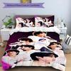 3 sztuki Kpop BTS Jeon Jung Kook Jk JIMIN Zestaw pościeli ze wzorem gwiazd zestaw poszewek na kołdrę zawiera poszewkę na kołdrę i poszewki na poduszki, idealna dekoracja sypialni na każdą porę roku