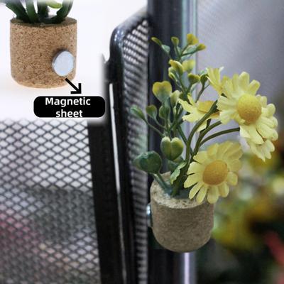 Yousheng Artificial Flower Cork Pot Refrigerator Magnet DIY Home Office Kitchen Locker Fridge 3D Miniature Potted Plants Magnetic Decoration Ornament